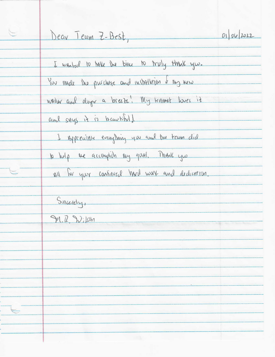 CUSTOMER LETTER Z Best Furniture